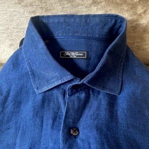 Men's Saks Fifth Ave L/S Navy Linen Shirt 3XL